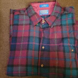 Lobo Pendleton Flannel Men’s Cotton Red Blue Wool Long Sleeve Shirt Size L USA,